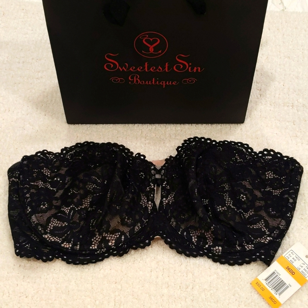 B.Tempted Black W/Pink Lace Bra 36DD